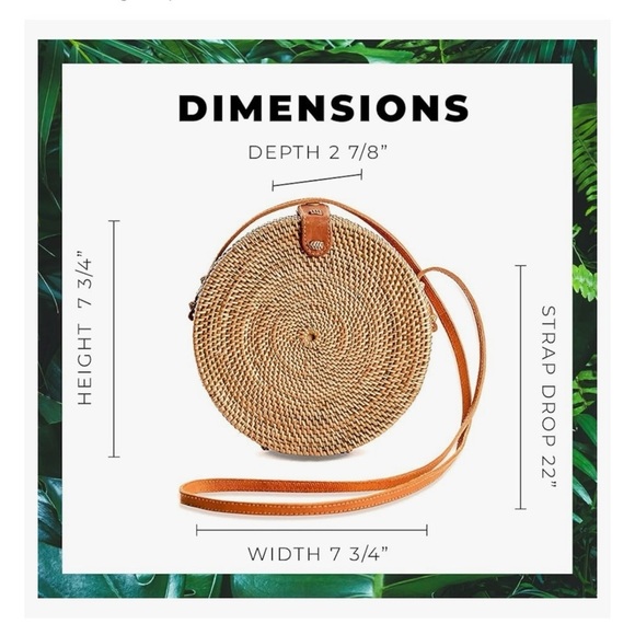 Novum Crafts Round Rattan Wicker Boho Summer Beach Crossbody Bag - Picture 9 of 9